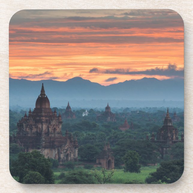 Dessous-de-verre Myanmar, lever de soleil à Bagan (Devant)