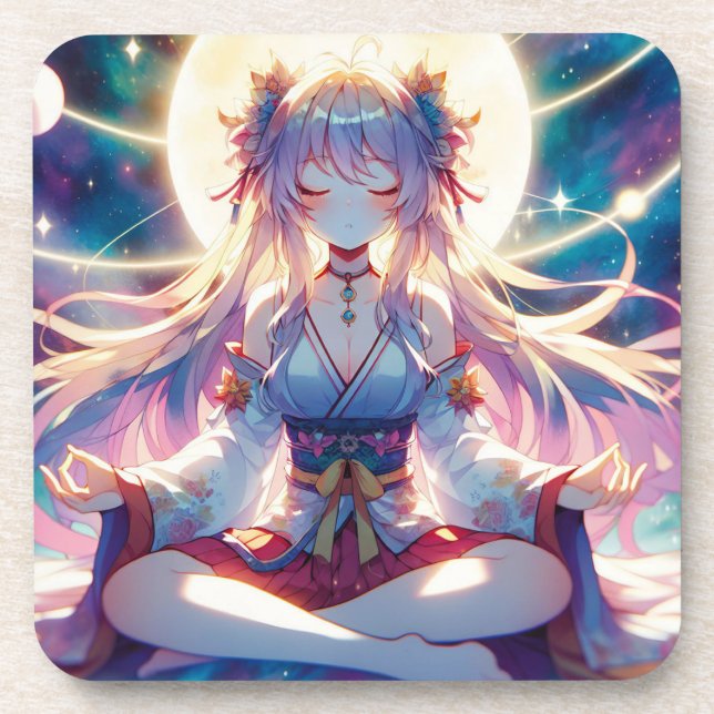 Dessous-de-verre Namaste Anime Girl Meditating (Devant)
