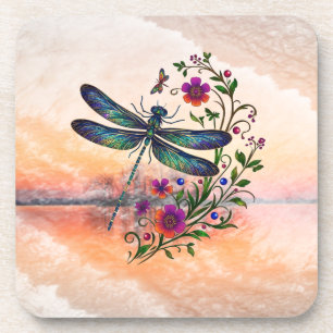 Dessous-de-verre Nature Colorée Libellule Vibrante Art Floral
