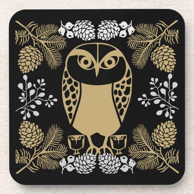 Dessous-de-verre Nature Owl Folk Art (Devant)