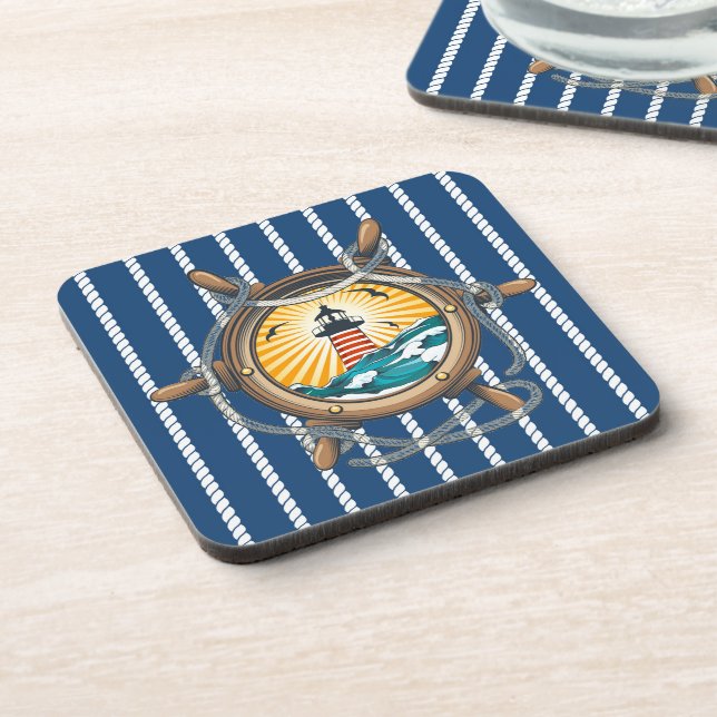 Dessous-de-verre Nautical Ropes & Boat Wheel Beverage Coaster (Côté gauche)