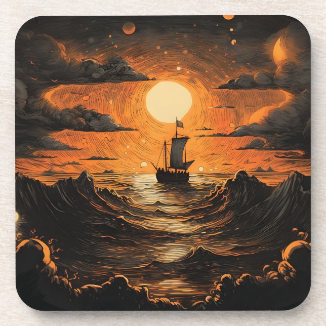 Dessous-de-verre Navire naviguant la nuit (Devant)