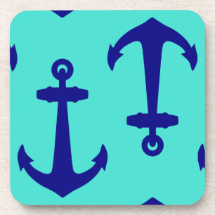 Dessous-de-verre Navy Blue Anchor On Turquoise Coastal Decor