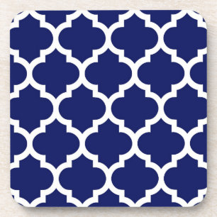 Dessous-de-verre Navy Blue White Moroccan Quatrefoil Pattern #5