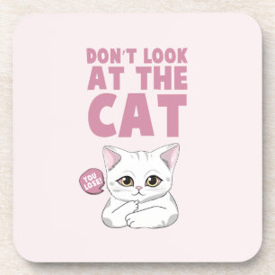 Dessous-de-verre Ne regardez pas le chat - Drôle chat blanc