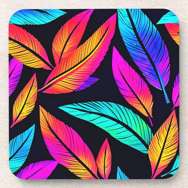 Dessous-de-verre Neon Feather Motif Art Vibrant (Devant)