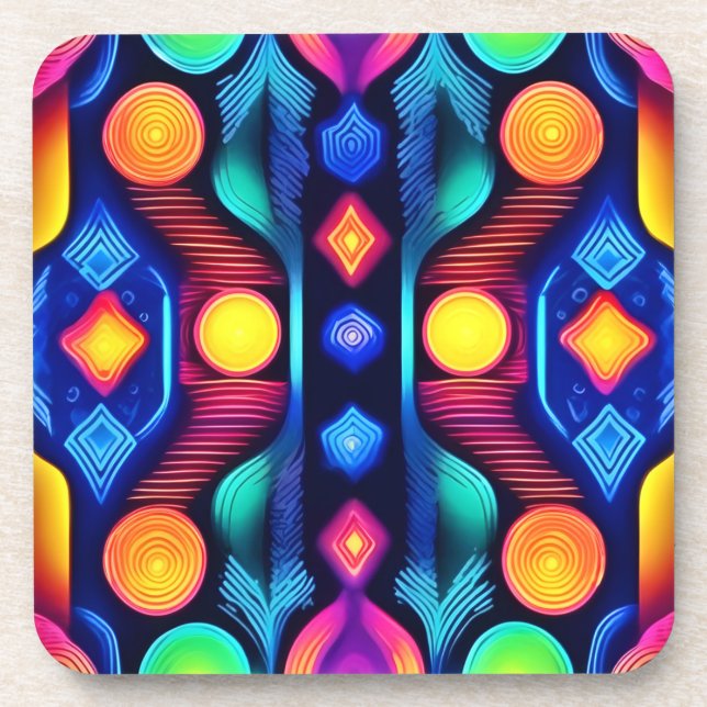 Dessous-de-verre Neon Geometry Mandala Art (Devant)