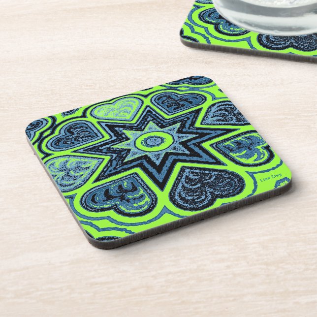 dessous de verre 'Neon Green & Blue Love' (Côté gauche)