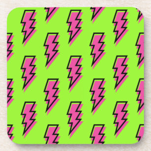 Dessous-de-verre Neon Green & Pink Lightning Motif des années 80/90