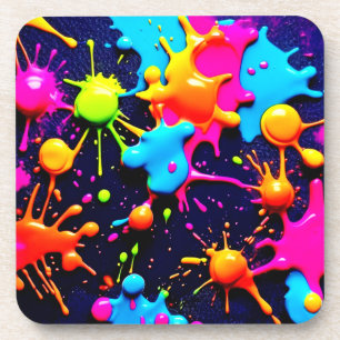 Dessous-de-verre Neon Paint Splatter Art Abstrait