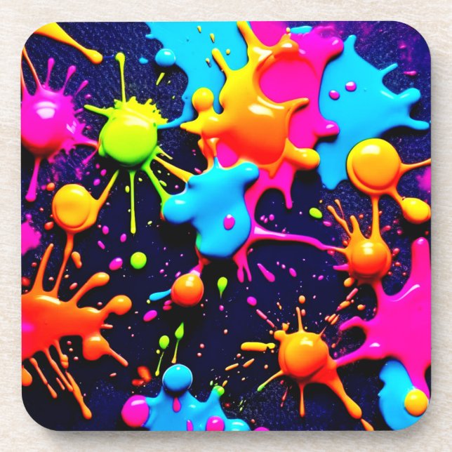 Dessous-de-verre Neon Paint Splatter Art Abstrait (Devant)