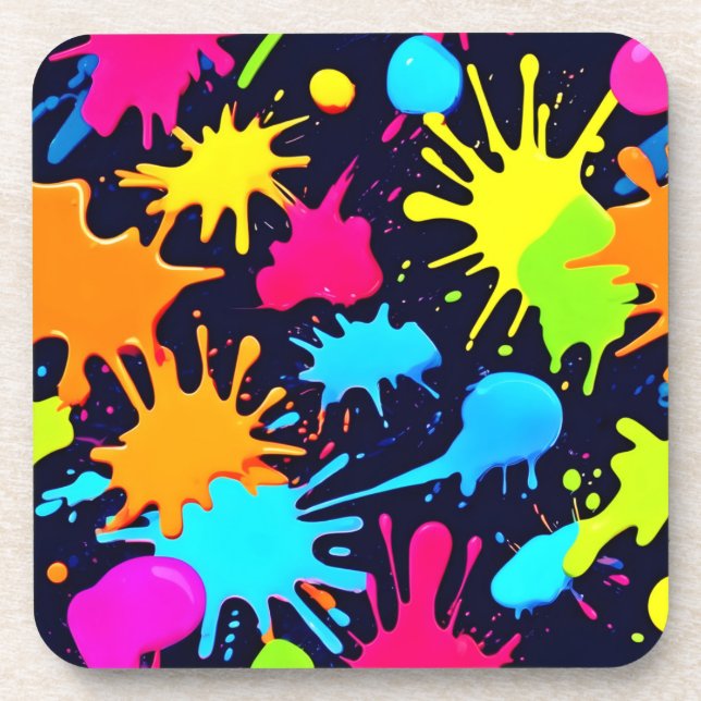 Dessous-de-verre Neon Splatter Art : Expressionnisme Abstrait vibra (Devant)