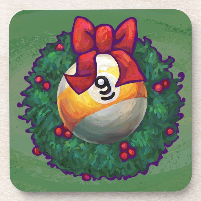 Dessous-de-verre Neuf Billes dans une Couronne sur Fond Vert (Devant)