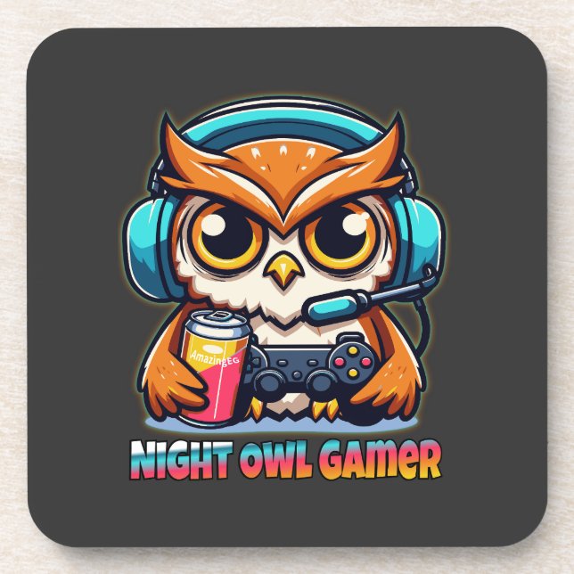 Dessous-de-verre Night Owl Gamer Mascot Fun Gaming Illustration (Devant)