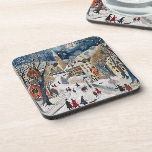 Dessous-de-verre Noël à l'ancienne en petite ville