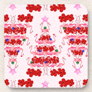 Dessous-de-verre Noël Arbre Père Noël Flamants roses sur rose