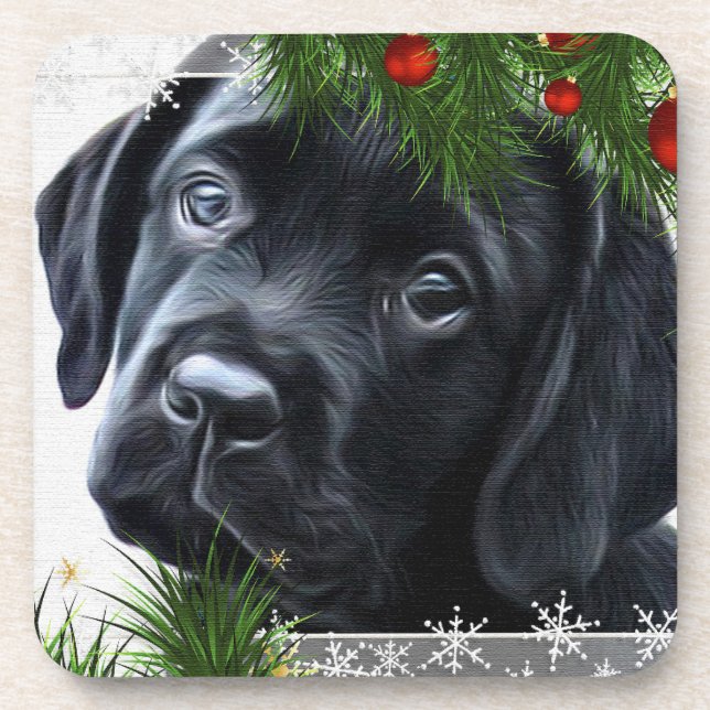 Dessous-de-verre Noël au Labrador noir (Devant)