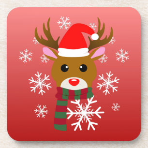 Dessous-de-verre Noël blanc Rudolph le renne à nez rouge