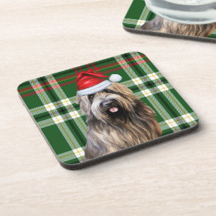 Dessous-de-verre Noël Briard Berger Chien Vert Plaid Vacances