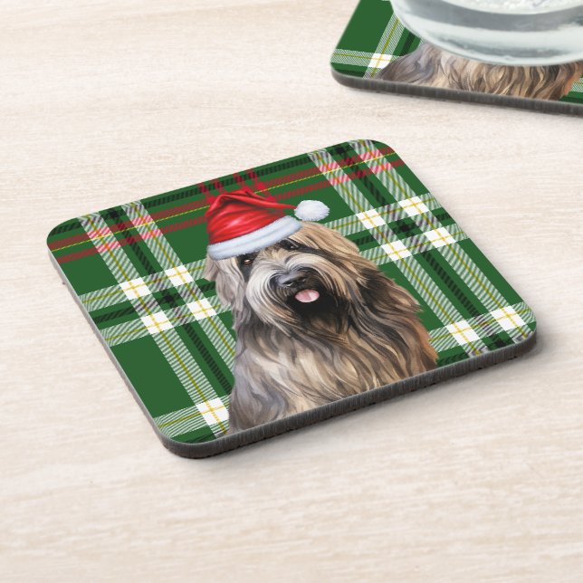 Dessous-de-verre Noël Briard Berger Chien Vert Plaid Vacances (Côté gauche)