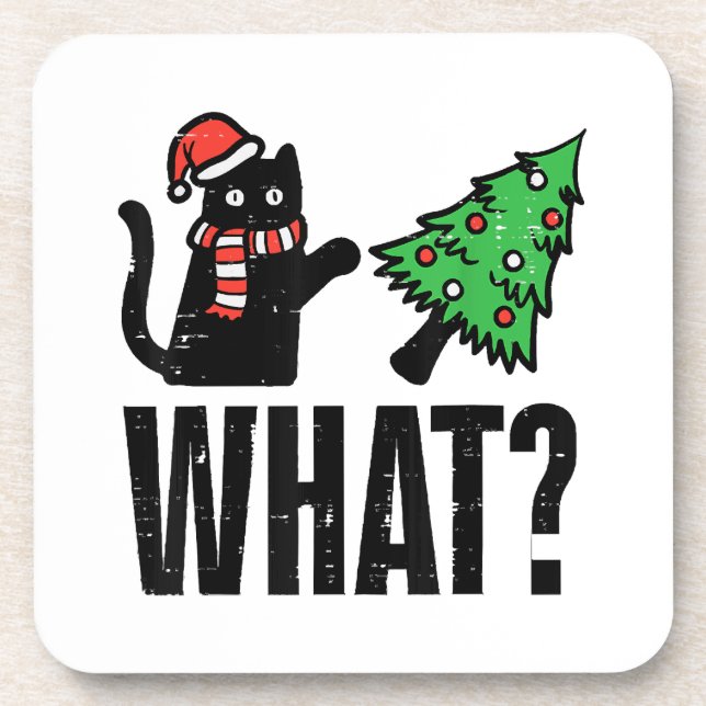 Dessous-de-verre Noël Chat Tipping Xmas Tree Drôle (Devant)