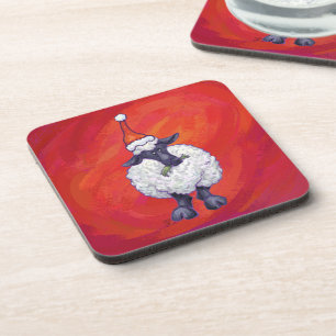 Dessous-de-verre Noël des moutons sur rouge