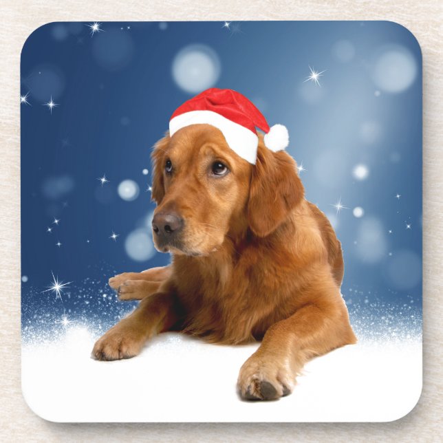 Dessous-de-verre Noël Mignonne Golden Retriever Chien Santa Hat Nei (Devant)