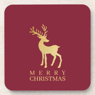 Dessous-de-verre Noel minimaliste moderne rouge et renne d'or