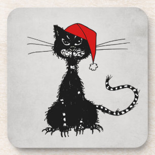 Dessous-de-verre Noël Punk : Chat en drap avec Santa Hat Goth
