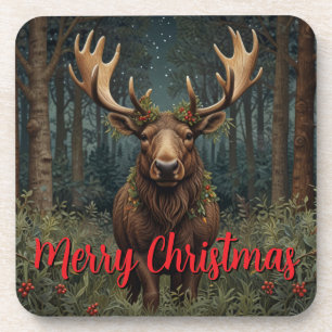 Dessous-de-verre Noël rustique élan cerf boho forêt boisée 