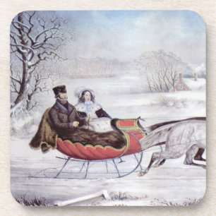Dessous-de-verre Noël Vintage, La Route Hiver, Cheval Sleigh