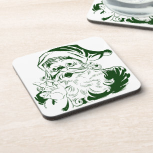 Dessous-de-verre Noël Vintage, Père Noël Joyeux Vert Rétro