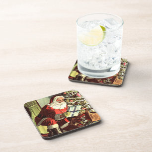 Dessous-de-verre Noël vintage, Père Noël rétro avec cadeaux