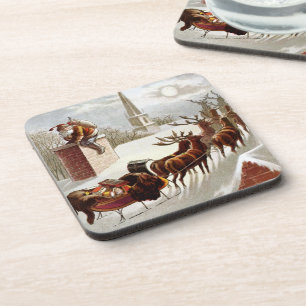 Dessous-de-verre Noël vintage, Saint Nicolas sur le toit