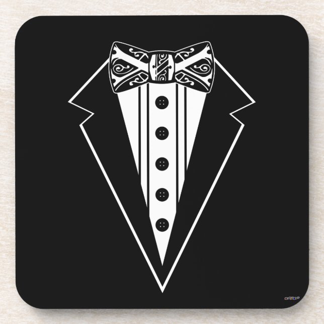 Dessous-de-verre Nœud papillon noir et blanc avec smoking (Devant)