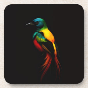 Dessous-de-verre Noir 4 Luxe Hard coaster, Oiseau Tropical Arc-en-c