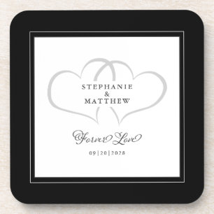 Dessous-de-verre Noir & Blanc Élégant Mariage Cœurs Amour Éternel