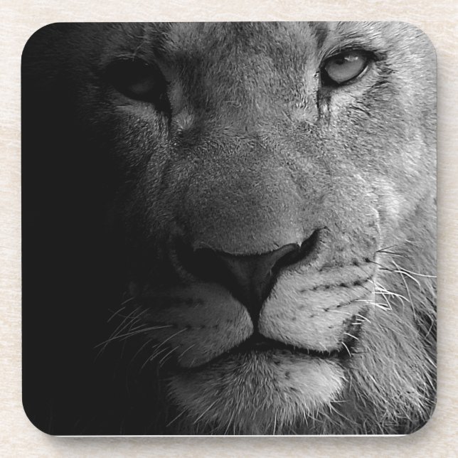 Dessous-de-verre Noir Blanc Motivation Leadership Lion Portrait (Devant)
