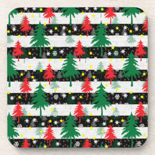 Dessous-de-verre Noir Blanc Stripes Neiges Rouge Vert Arbres