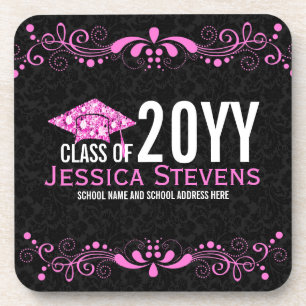 Dessous-de-verre Noir Damas Pinke dentelle et diamants Casquette Gr