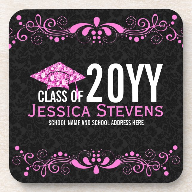 Dessous-de-verre Noir Damas Pinke dentelle et diamants Casquette Gr (Devant)