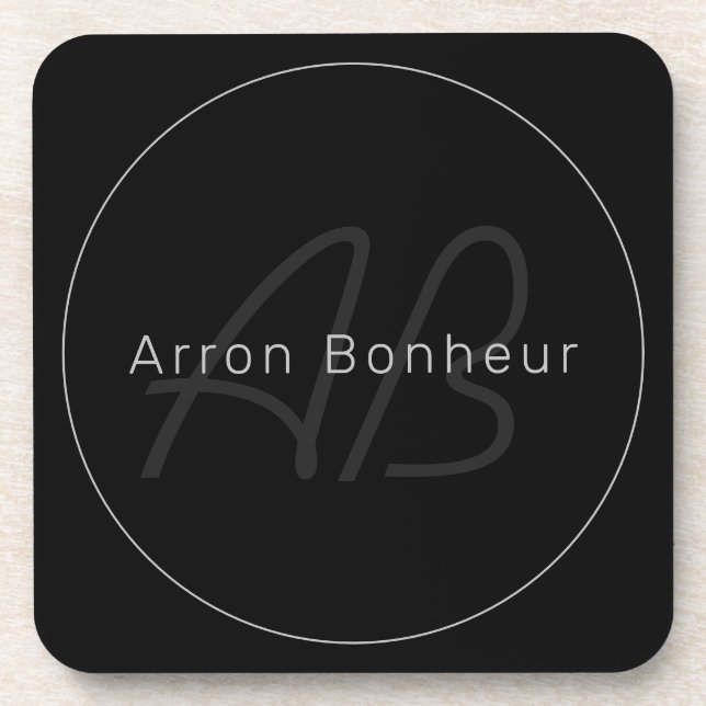 Dessous-de-verre Noir et gris moderne | Nom et monogramme du Cool (Devant)