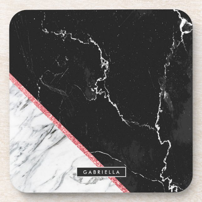Dessous-de-verre Noir et Marbre blanc (Devant)