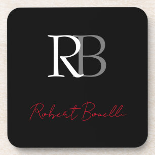 Dessous-de-verre Noir moderne Noir Monogramme Initiales Nom