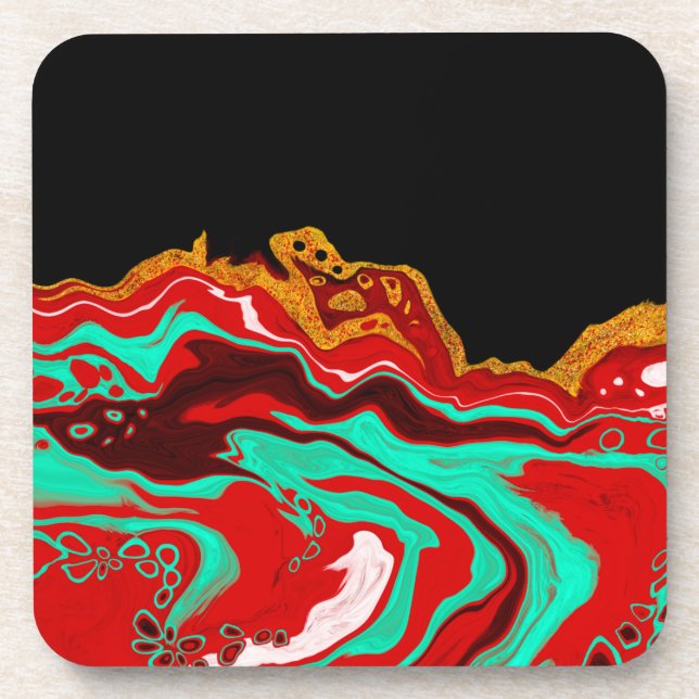 Dessous-de-verre Noir, Or, Bourgogne, Marbre (Devant)