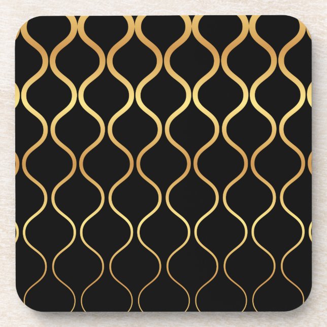 Dessous-de-verre Noir, or, cool, tendance, design abstrait rétro (Devant)