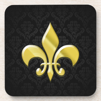 Dessous-de-verre Noir/or Damask Fleur de Lis