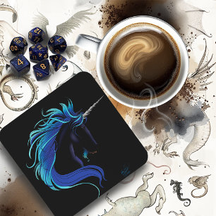Dessous-de-verre Noir Unicorne Bleu argent