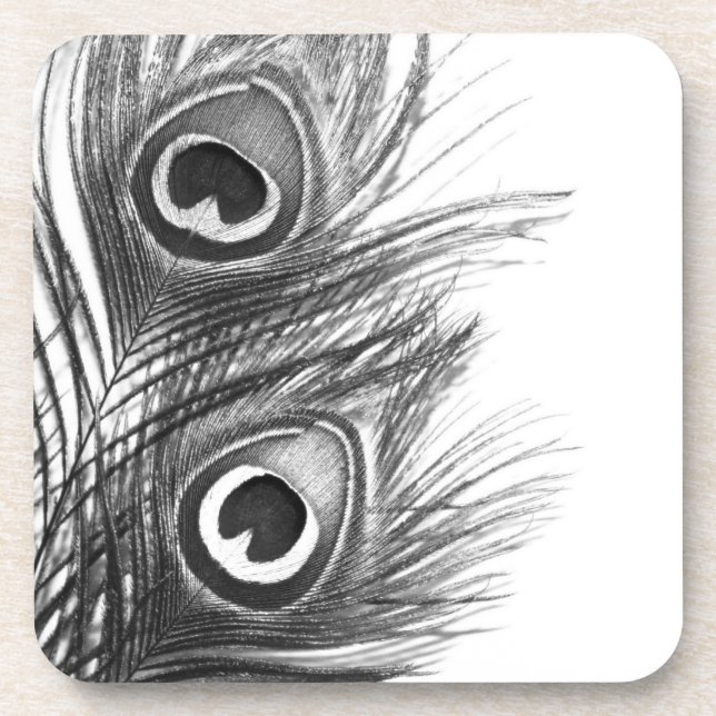 Dessous de verre noirs et blancs de plume de paon (Devant)