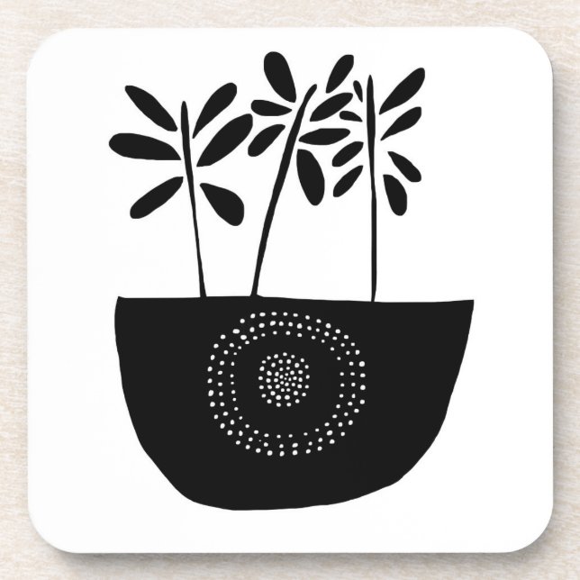 Dessous de verre noirs et blancs floraux modernes (Devant)